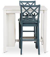 Edgartown White Storage High Table & 2 Navy Wood Barstools