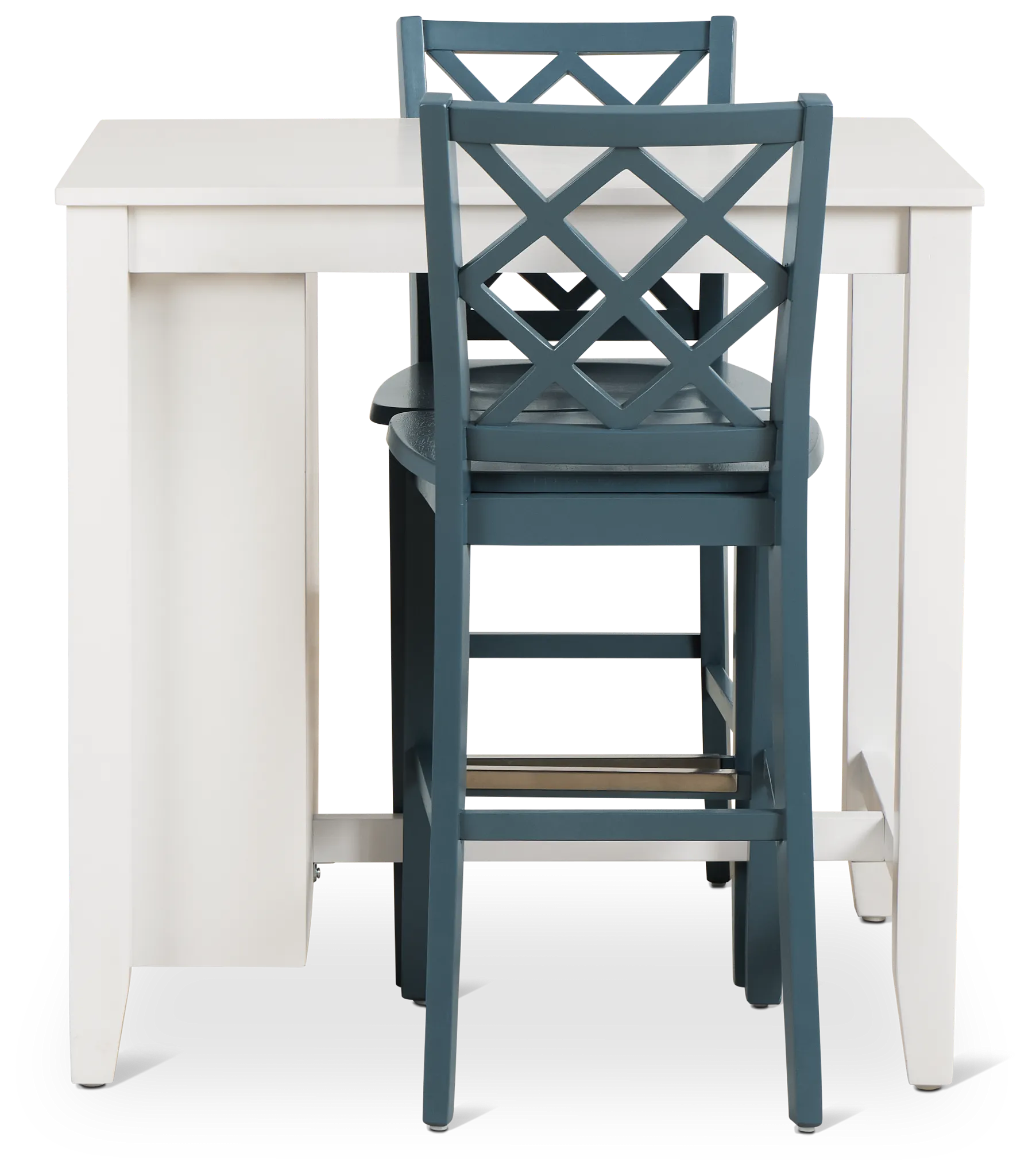 Edgartown White Storage High Table & 2 Navy Wood Barstools