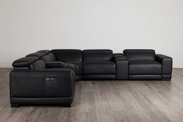 Lombardy Black Micro Large Triple Power Reclining Two-arm Sectional