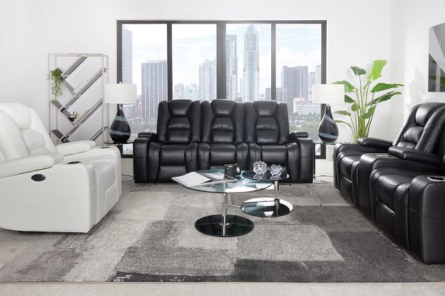 cenova black leather dual power reclining sofa