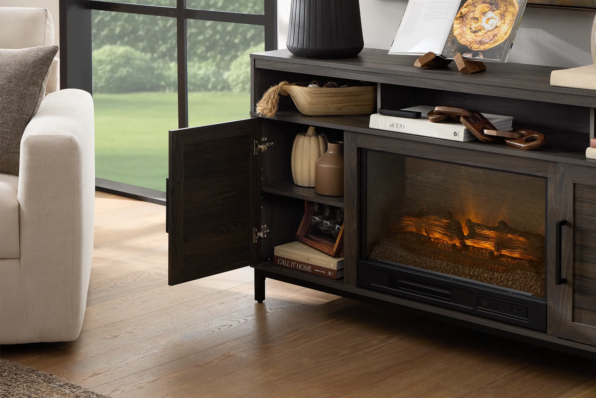 Brandon Mid Tone 60" Tv Stand With Fireplace Insert