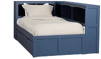 Charleston Dark Blue Corner Bookcase Bed With 2 Storage Drawers
