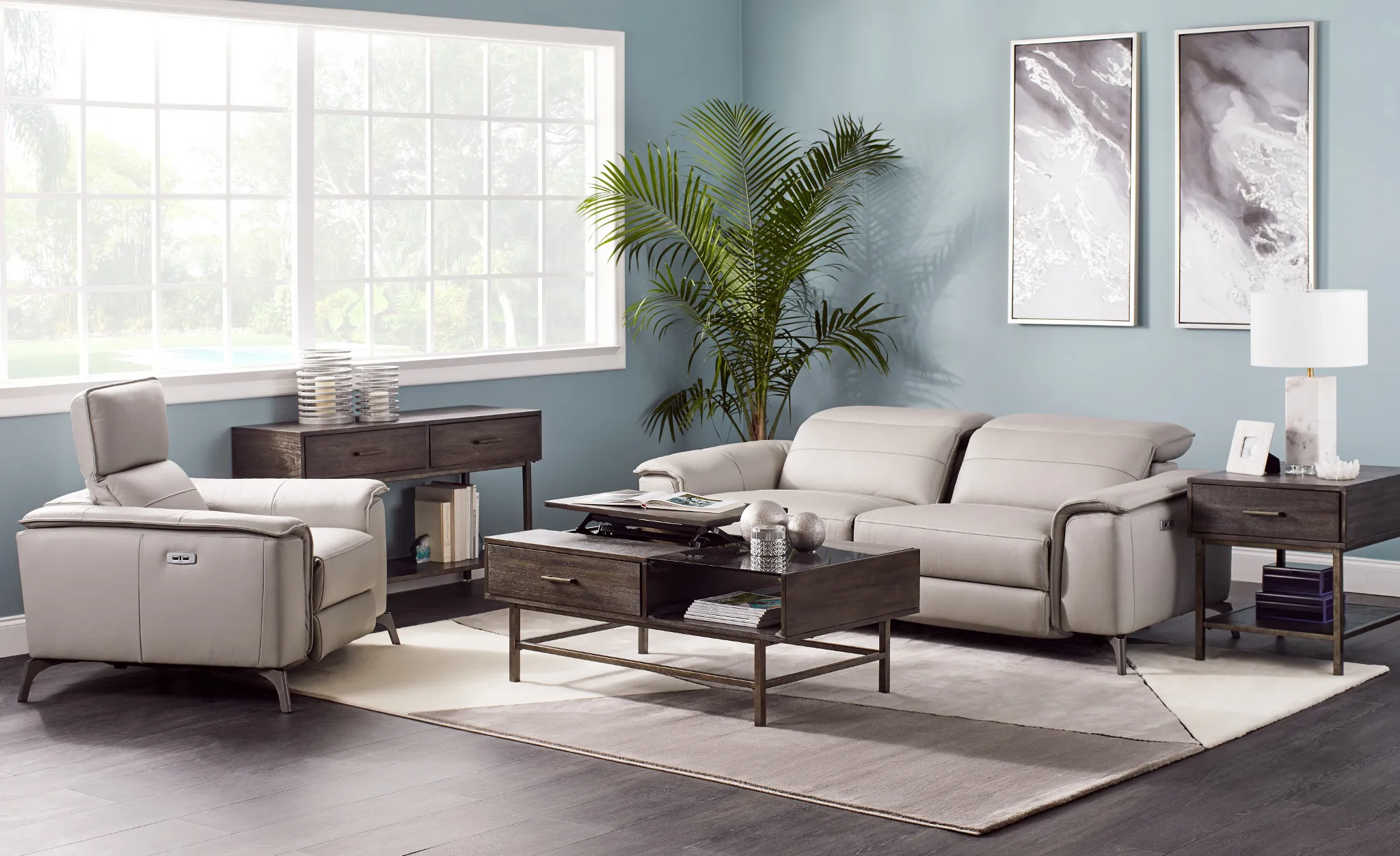 Pearson Gray Leather Power Recliner With Power Headrest