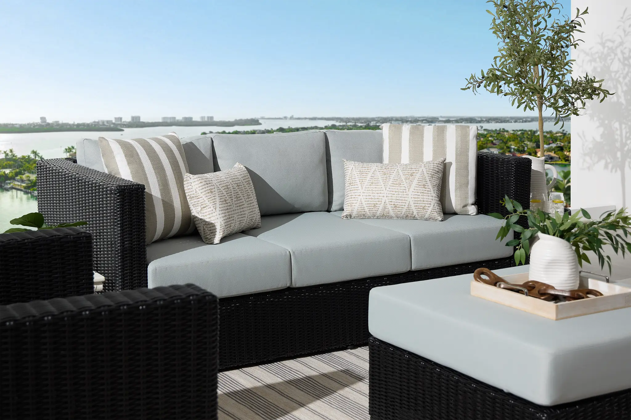 Montecito Black Sofa With Light Blue Cushions Montecito Black Sofa With Light Blue Cushions