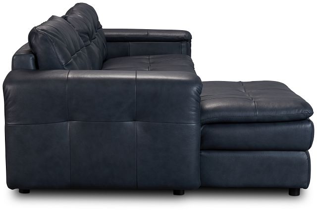 Rowan Navy Leather Left Chaise Sectional