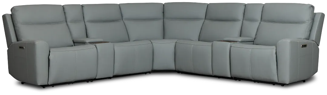 Flexsteel Sterling Blue Lthr/vinyl Large Dual Power Reclining Two-arm Sectional
