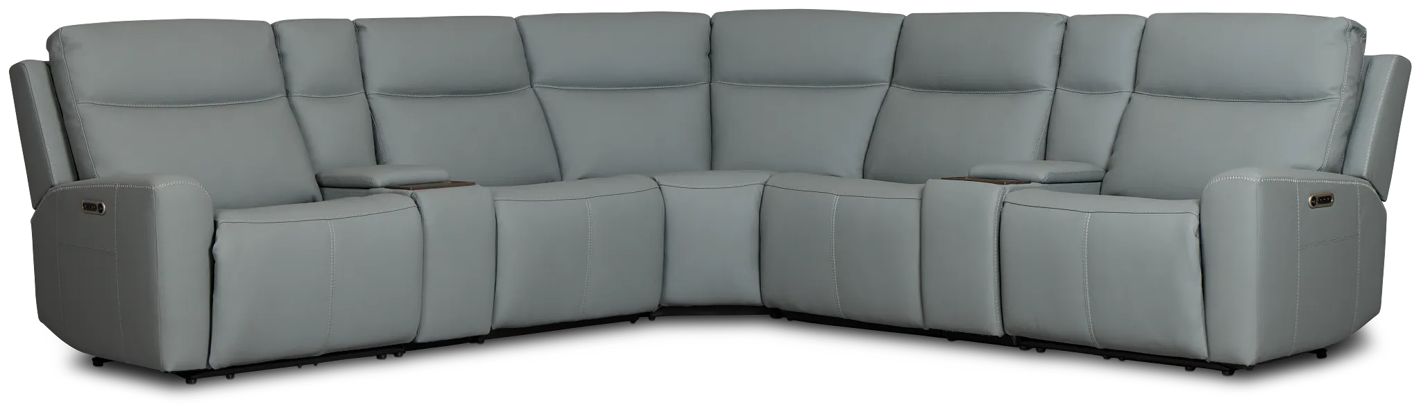 Flexsteel Sterling Blue Lthr/vinyl Large Dual Power Reclining Two-arm Sectional