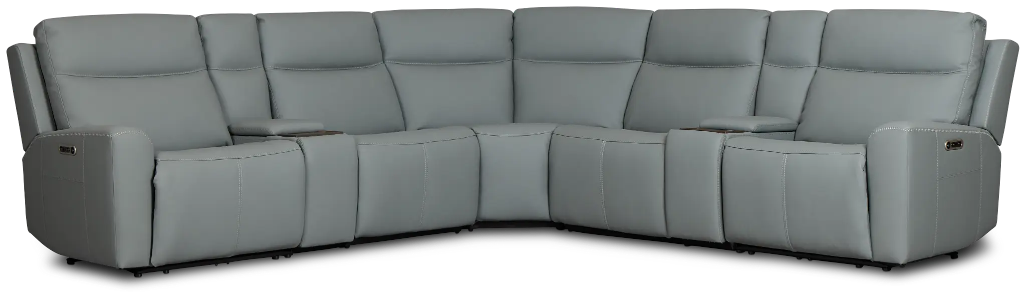Flexsteel Sterling Blue Lthr/vinyl Large Dual Power Reclining Two-arm Sectional Flexsteel Sterling Blue Lthr/vinyl Large Dual Power Reclining Two-arm Sectional