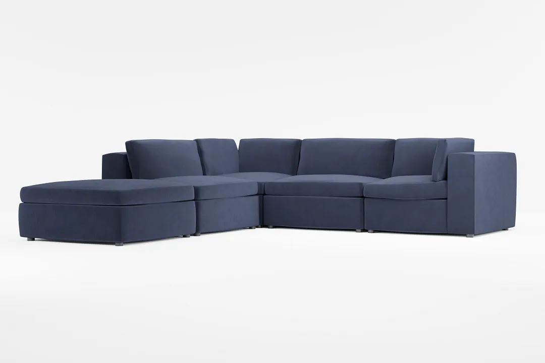 Destin Joya Dark Blue Velvet 5pc Bumper Sectional