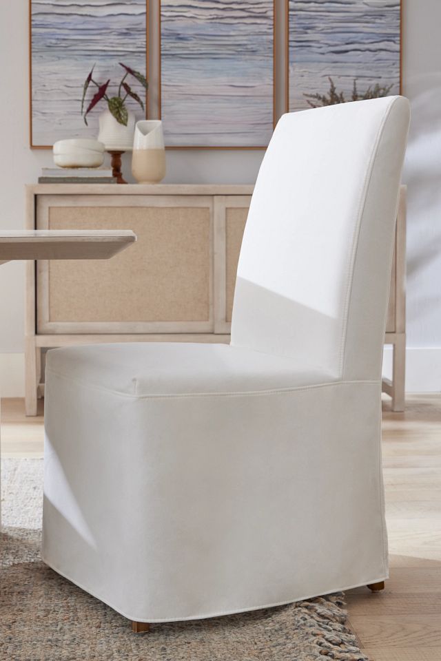 Destination White Long Slipcover Chair With Light Tone Leg