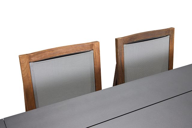 Linear Dark Gray 70" Aluminum Table & 4 Teak Sling Side Chairs