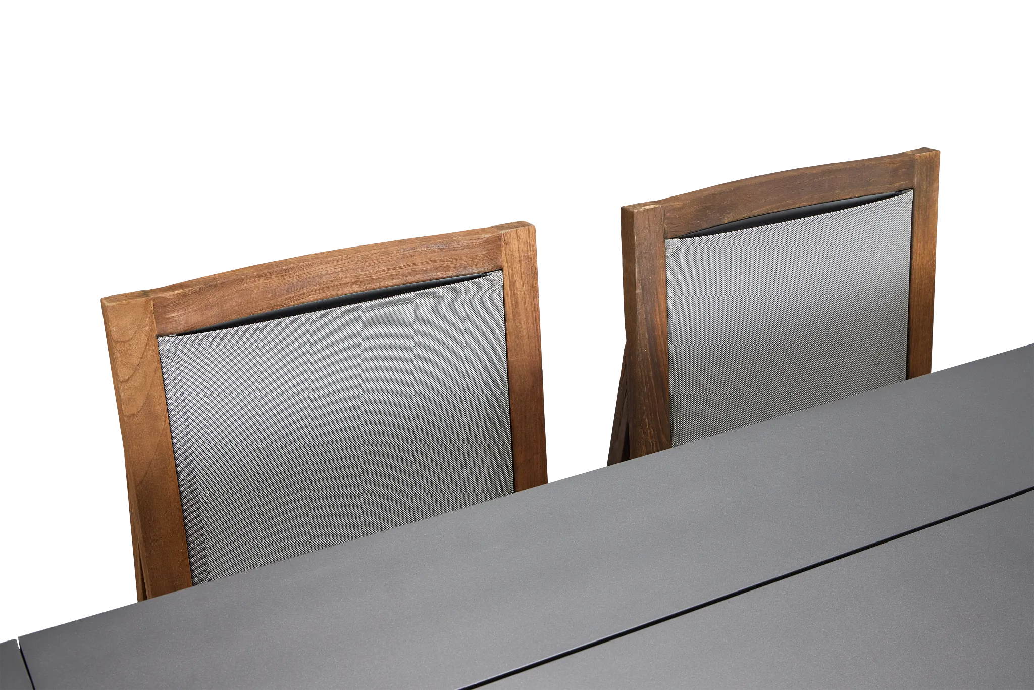 Linear Dark Gray 70" Aluminum Table & 4 Teak Sling Side Chairs