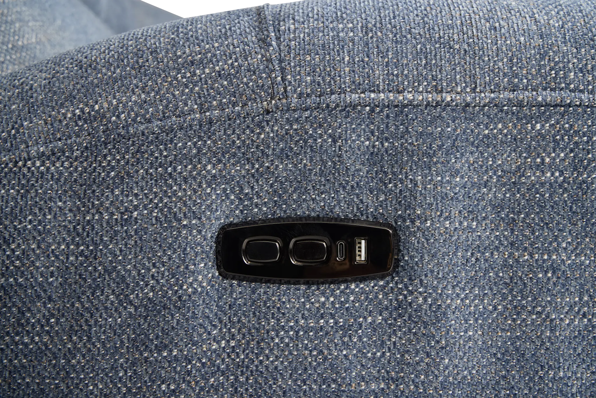 Walker Blue Fabric Large Dual Power Reclining Two-arm Sectional Walker Blue Fabric Large Dual Power Reclining Two-arm Sectional