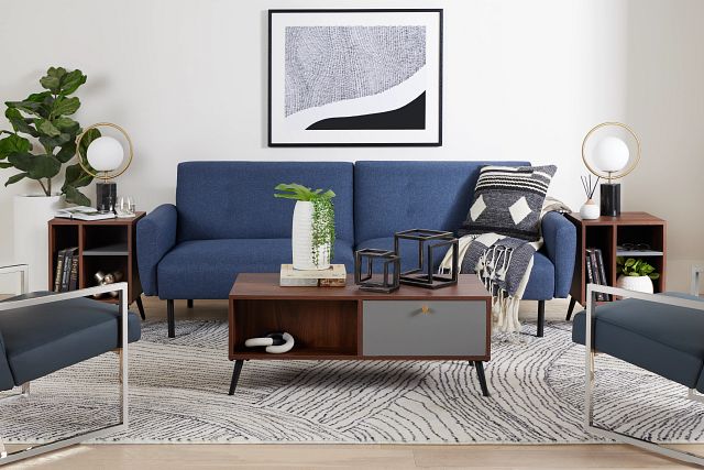 Denali Dark Blue Fabric Sofa Futon