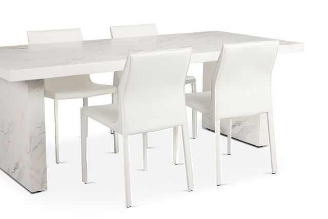 Viscaya White Rect Table & 4 White Upholstered Chairs