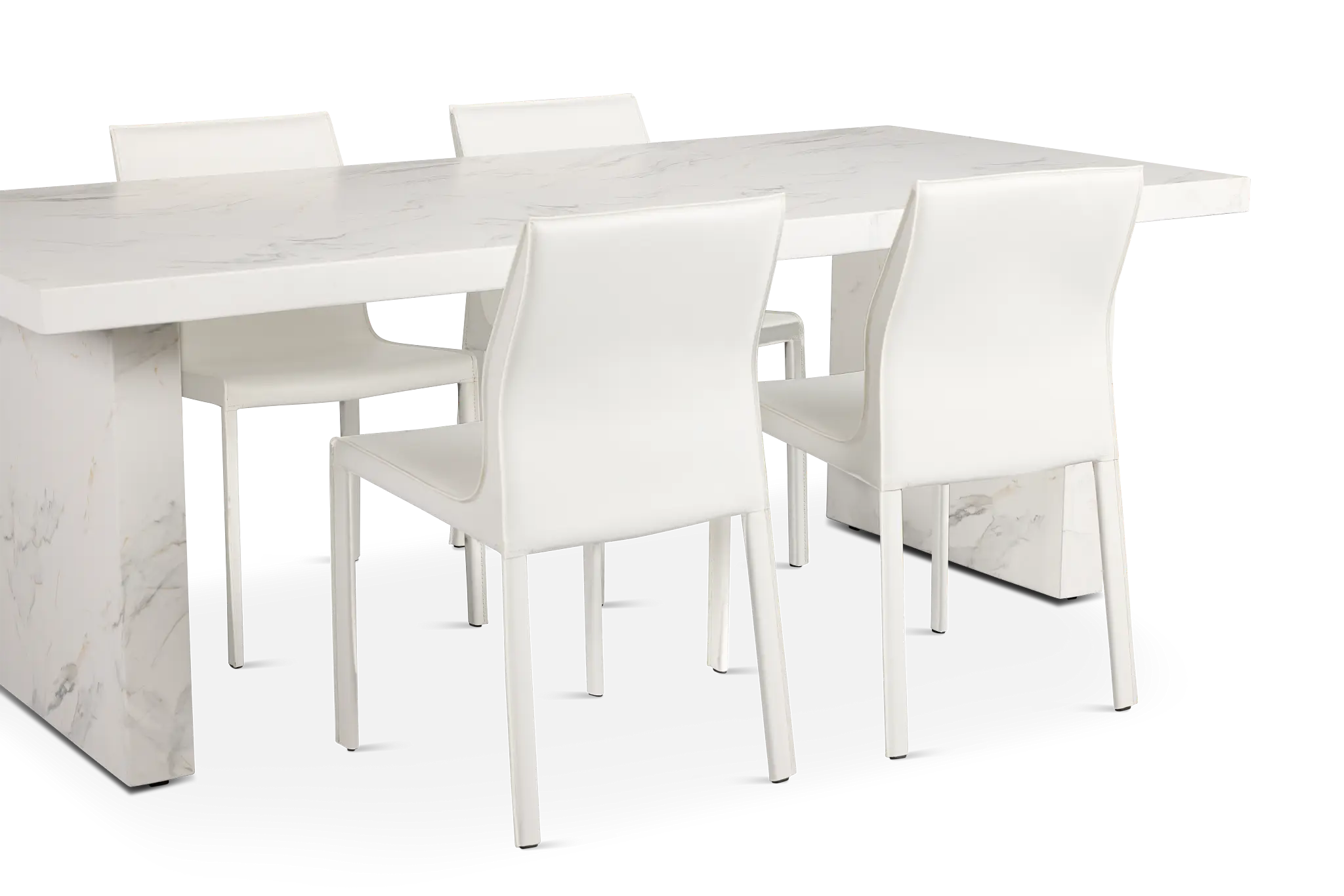 Viscaya White Rect Table & 4 White Upholstered Chairs Viscaya White Rect Table & 4 White Upholstered Chairs