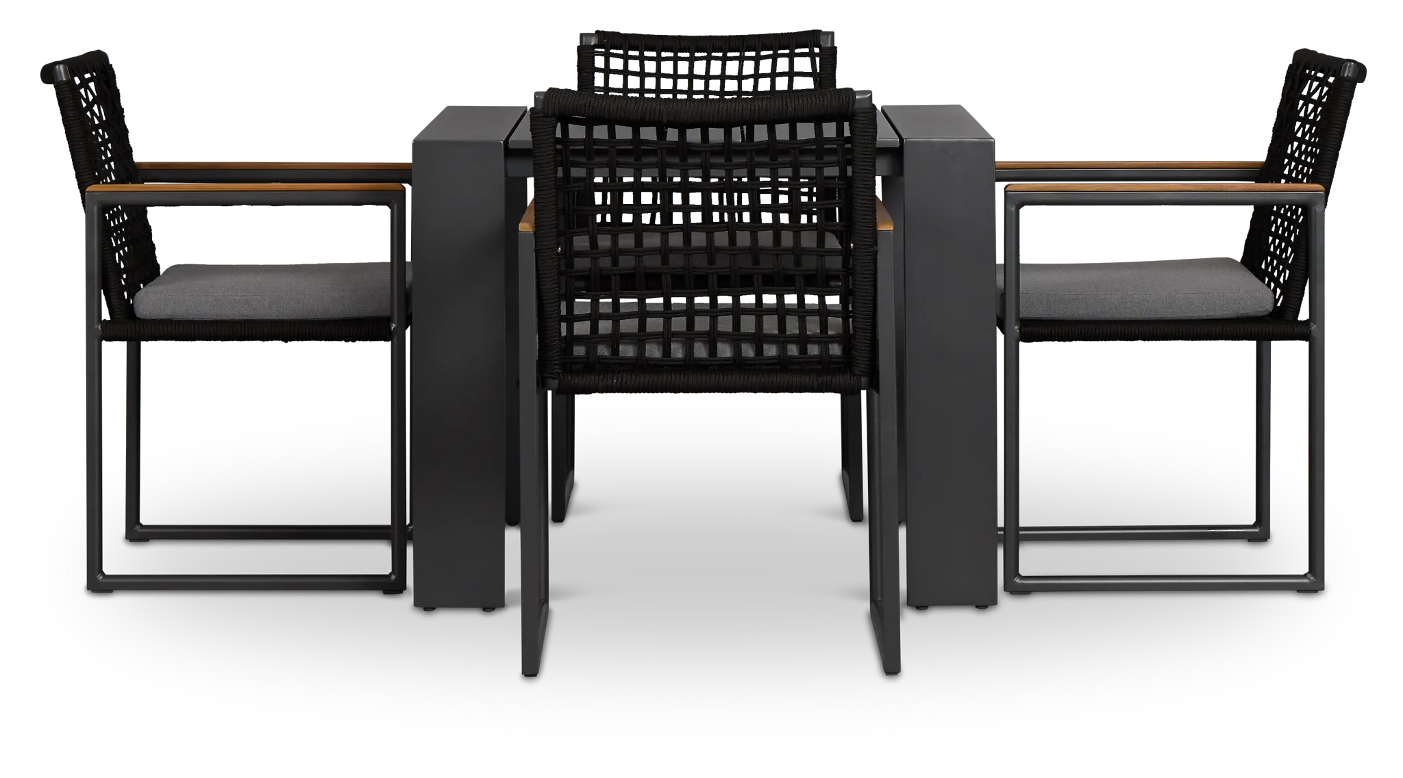 Sunrise Dark Gray 35" Square Table & 4 Teak Arm Chairs