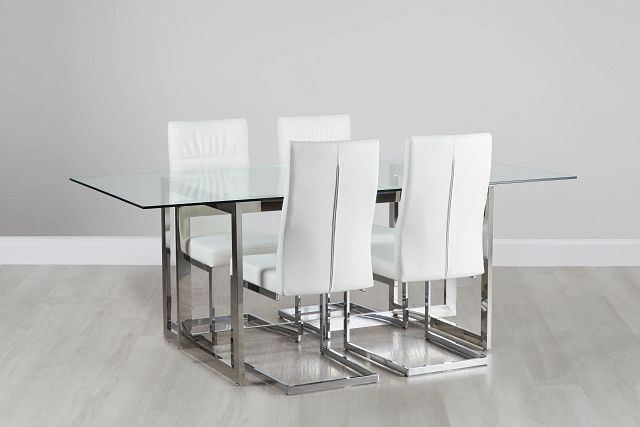 Bronx Glass White Table & 4 Upholstered Chairs (0)