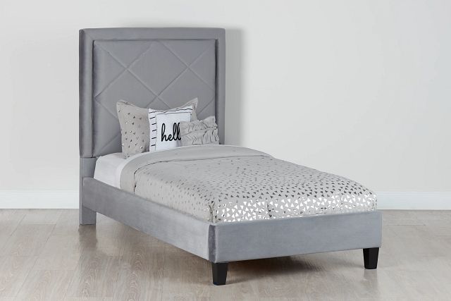 Collin Dark Gray Velvet Platform Bed