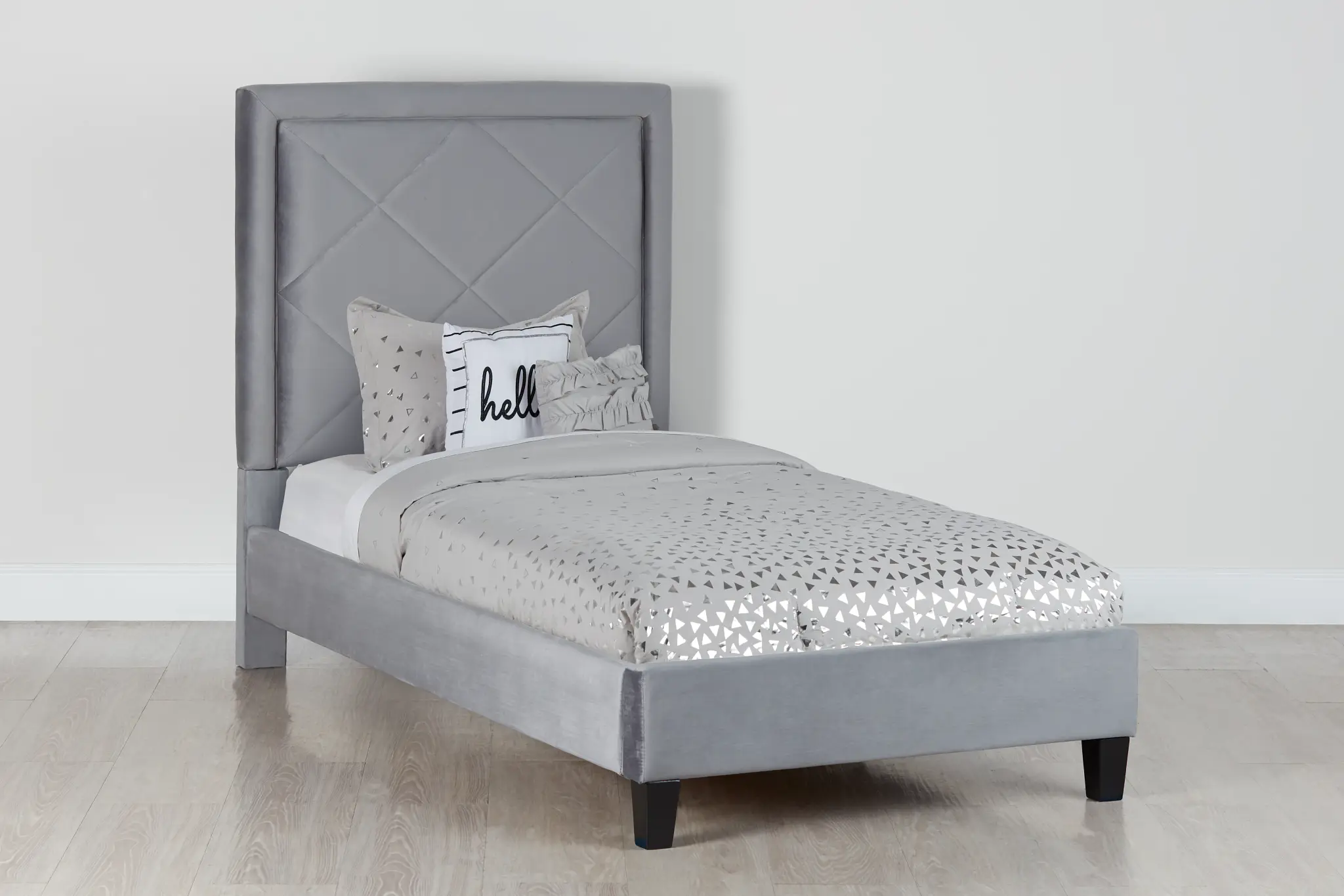Collin Dark Gray Velvet Platform Bed Collin Dark Gray Velvet Platform Bed