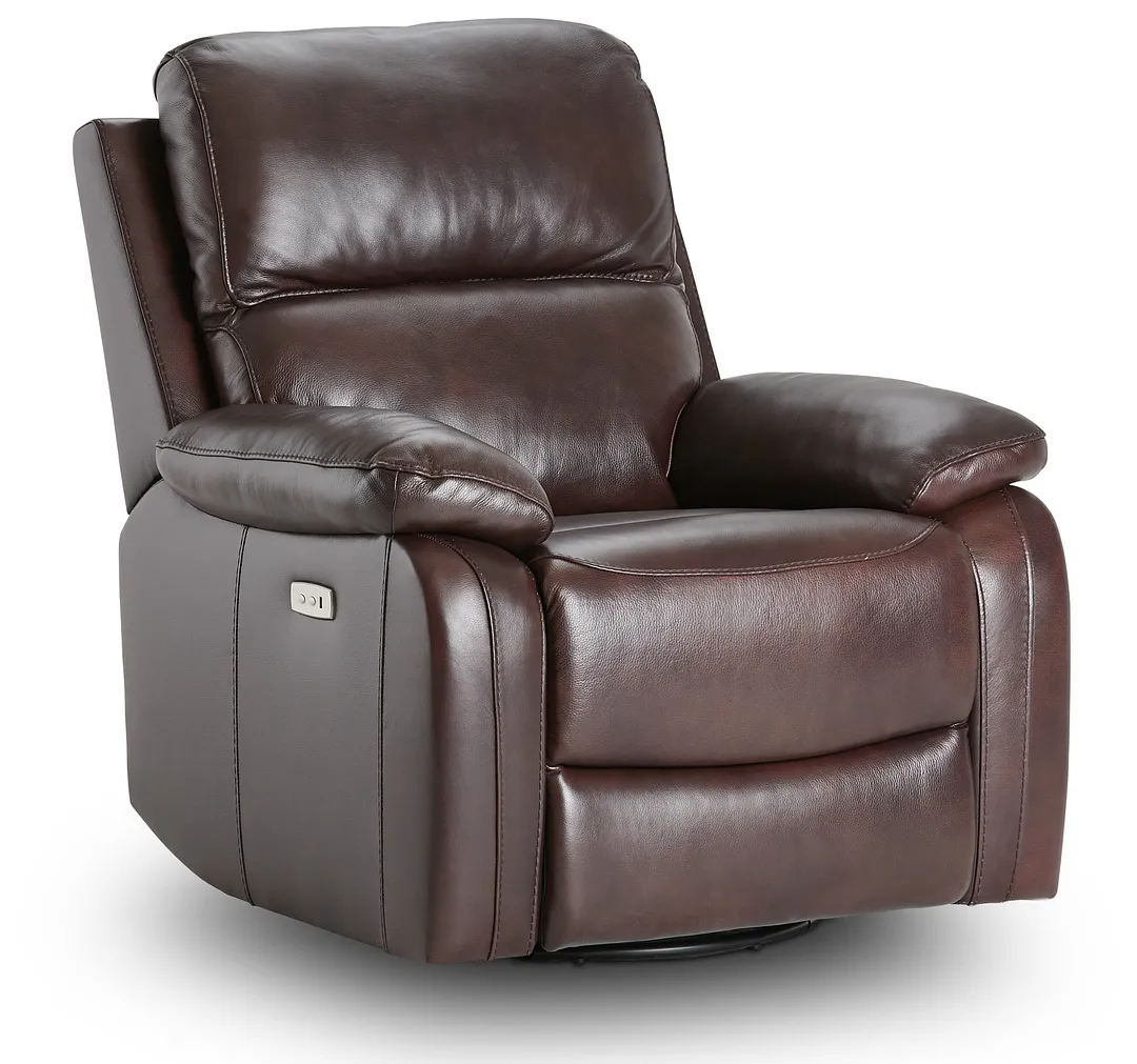 Mason Brown Leather Power Swivel Glider Recliner