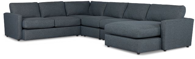 Noah Dark Blue Fabric Large Right Chaise Sectional