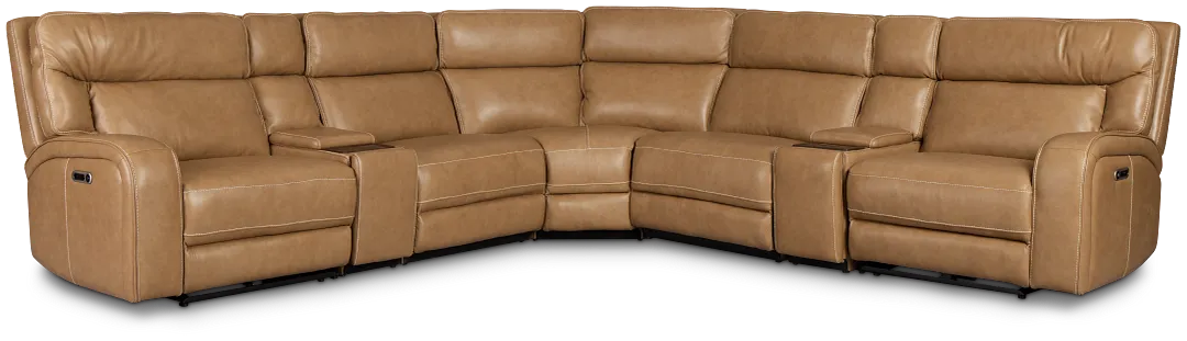Jasper Light Brown Leather Large Dual Power Reclining Two-arm Sectional