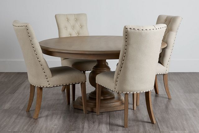 Haddie Light Tone Round Table & 4 Upholstered Chairs (2)