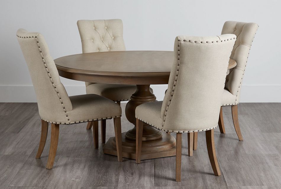 Round Dining Table With Upholstered, Round Dining Room Table With Tufted Chairs