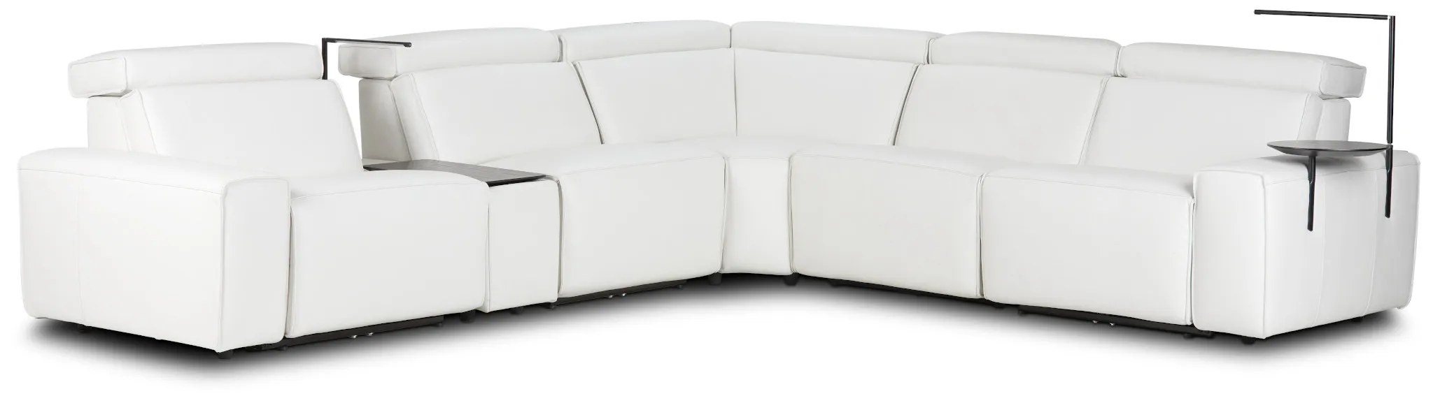 Carmelo White Leather Medium Triple Power Sectional W/right Table &light