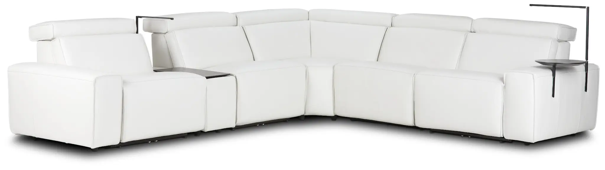 Carmelo White Leather Medium Triple Power Sectional W/right Table &light Carmelo White Leather Medium Triple Power Sectional W/right Table &light