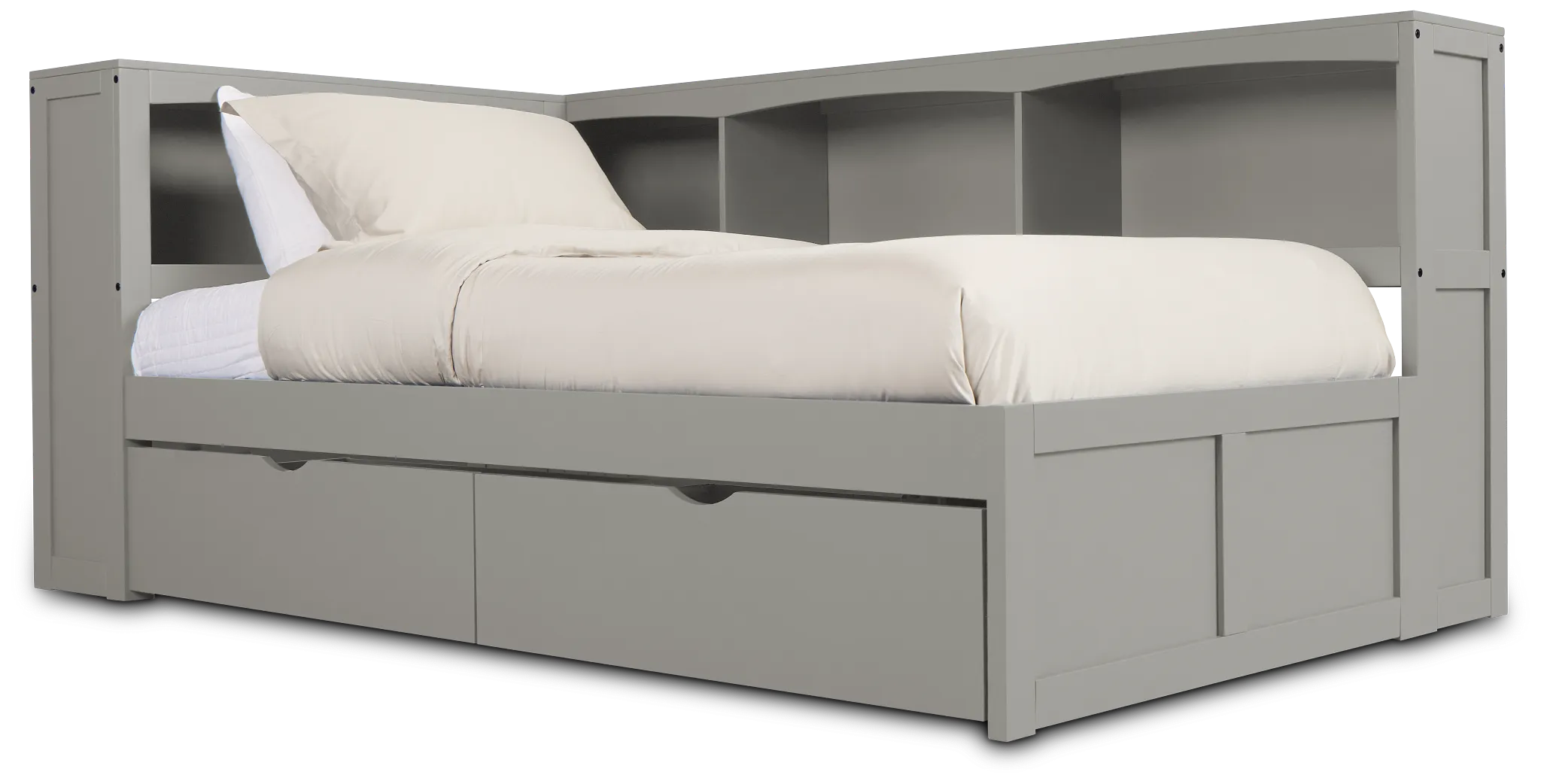 Charleston Gray Corner Bookcase Bed With Trundle