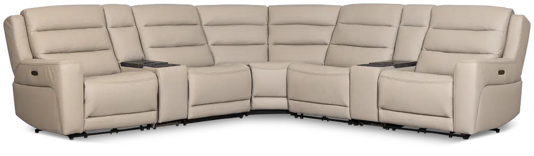 Wilder Taupe Leather Large Tri Power Sectional W/refrigerated Console Wilder Taupe Leather Large Tri Power Sectional W/refrigerated Console