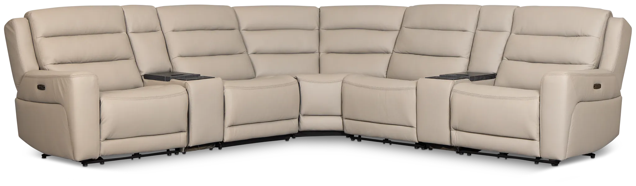 Wilder Taupe Leather Large Tri Power Sectional W/refrigerated Console