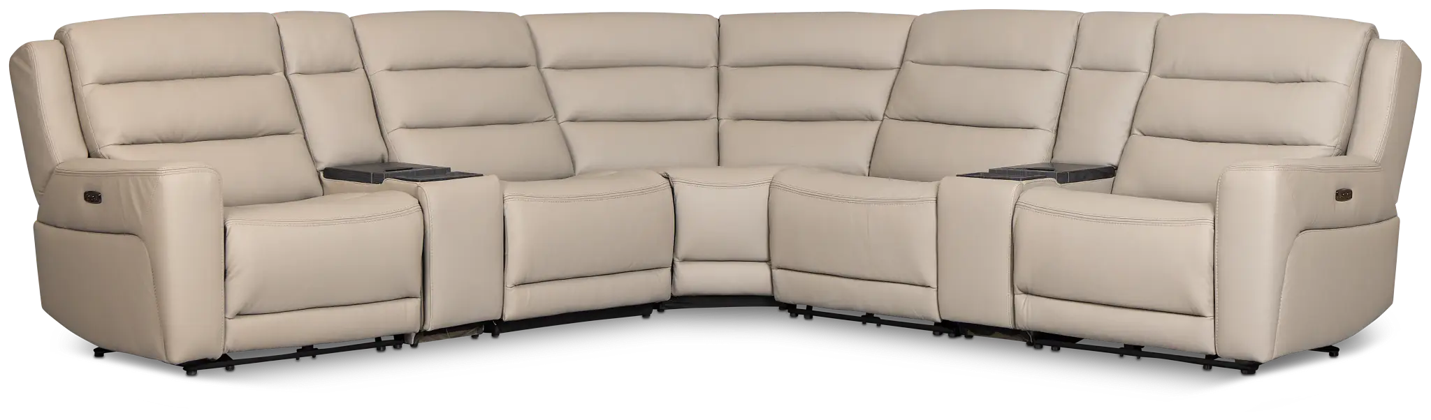 Wilder Taupe Leather Large Tri Power Sectional W/refrigerated Console Wilder Taupe Leather Large Tri Power Sectional W/refrigerated Console
