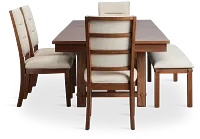 Park City Dark Tone Rect Table With 4 Upholstered Side Chairs & Bench