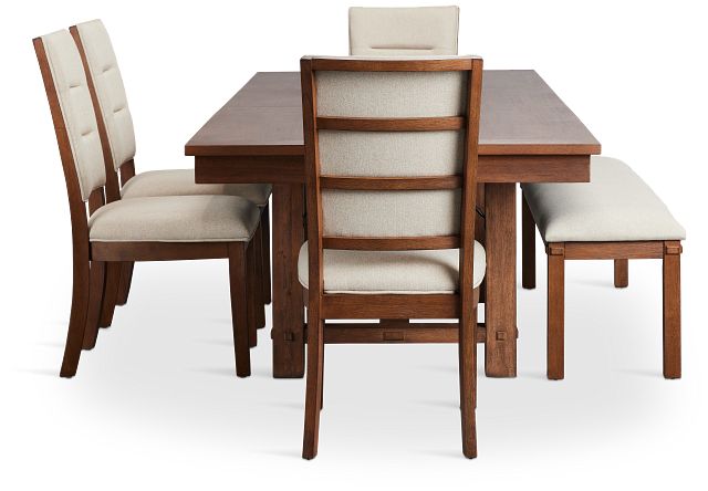 Park City Dark Tone Rect Table With 4 Upholstered Side Chairs & Bench
