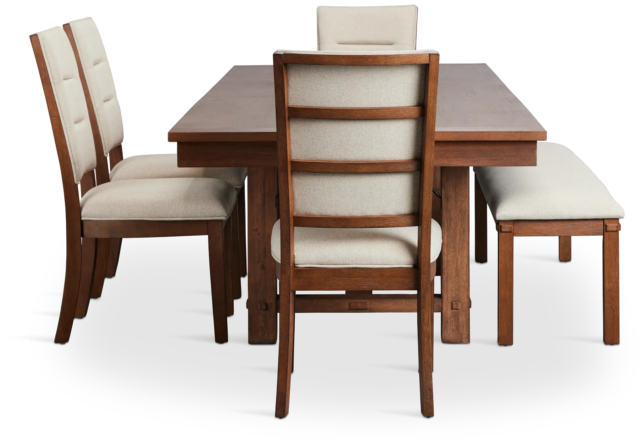 Park City Dark Tone Rect Table With 4 Upholstered Side Chairs & Bench