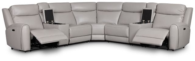 Walker Light Gray Lthr/vinyl Large Dual Power Reclining Two-arm Sectional