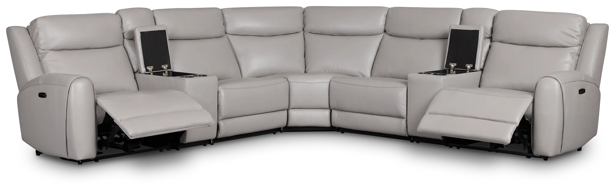 Walker Light Gray Lthr/vinyl Large Dual Power Reclining Two-arm Sectional