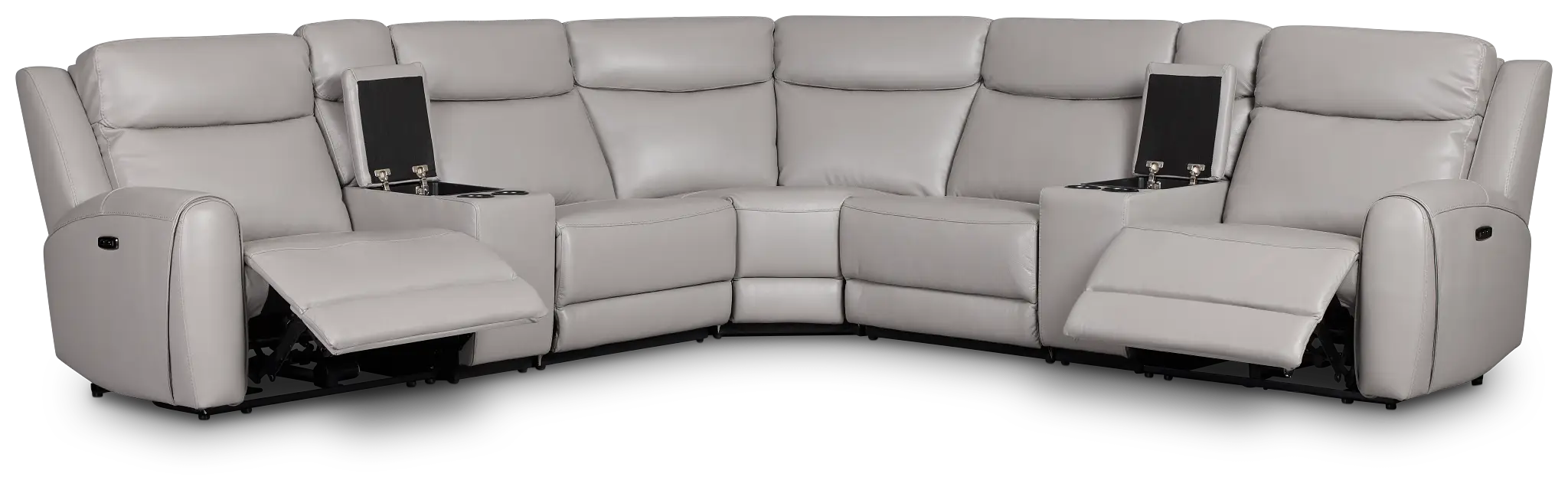 Walker Light Gray Lthr/vinyl Large Dual Power Reclining Two-arm Sectional Walker Light Gray Lthr/vinyl Large Dual Power Reclining Two-arm Sectional