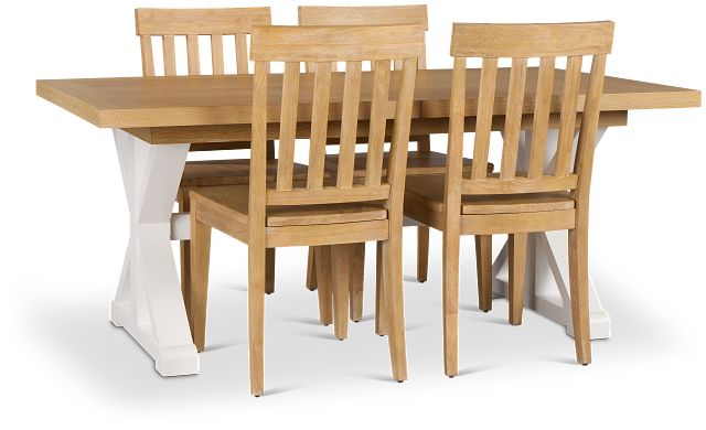 Nantucket Two-tone Light Tone Trestle Table & 4 Light Tone Chairs
