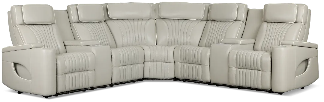 Nova Light Gray Lthr/vinyl Medium 2-arm Quadruple Power Massage Sectional
