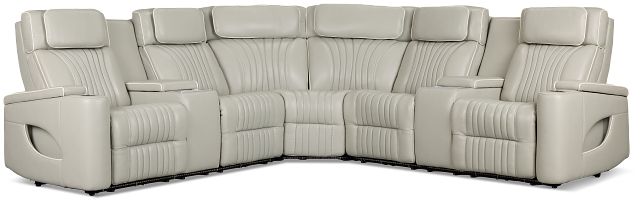 Nova Light Gray Lthr/vinyl Medium 2-arm Quadruple Power Massage Sectional