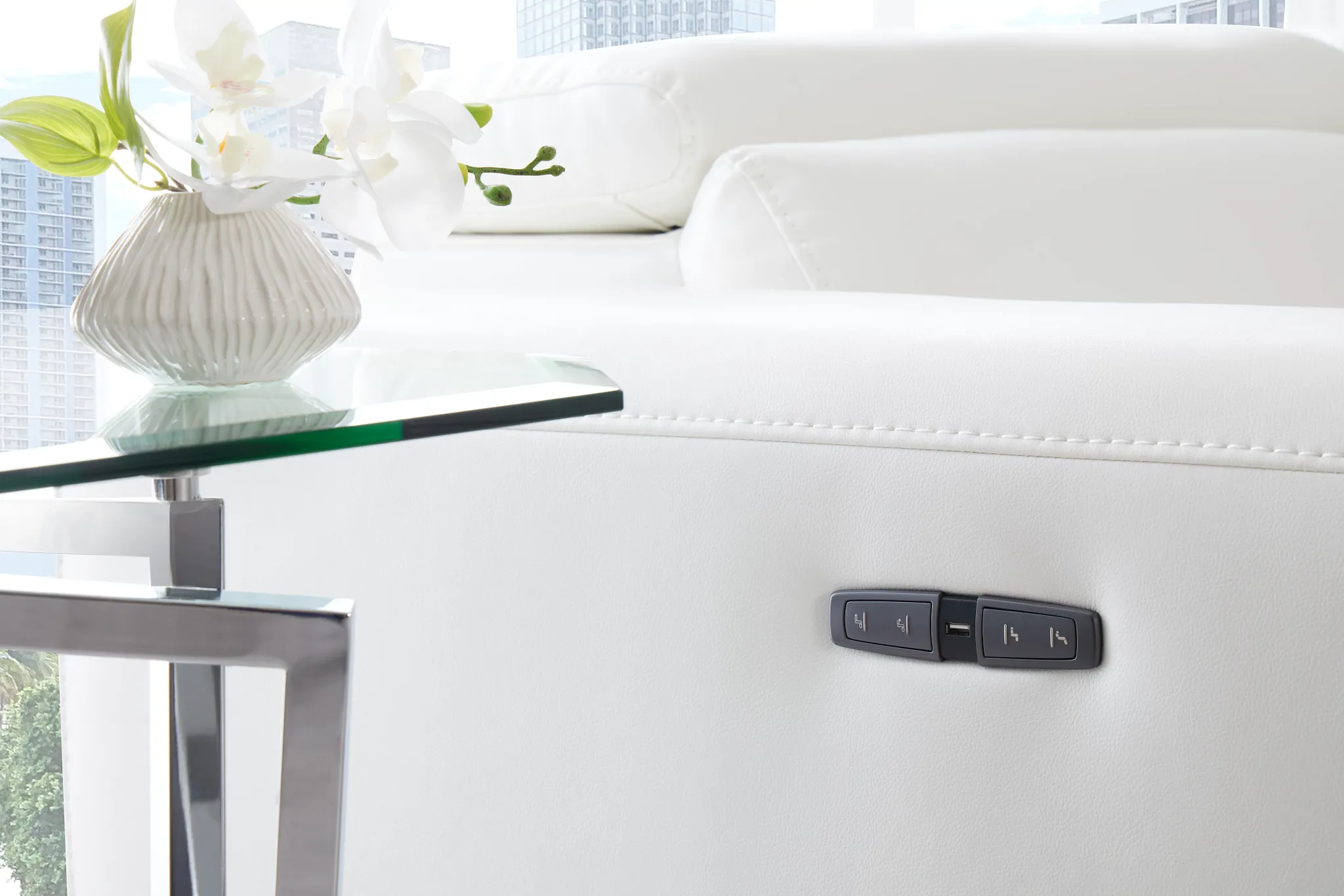 Lombardy White Micro Medium Triple Power 2-arm Sectional