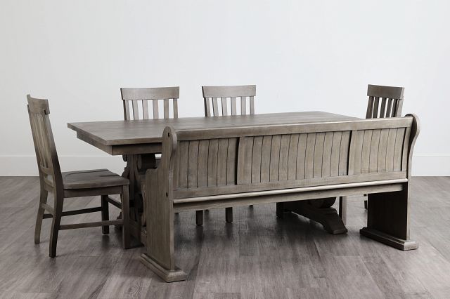 Sonoma Light Tone Trestle Table, 4 Chairs & Bench
