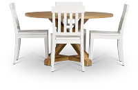 Nantucket Light Tone Round Table & 4 White Wood Chairs