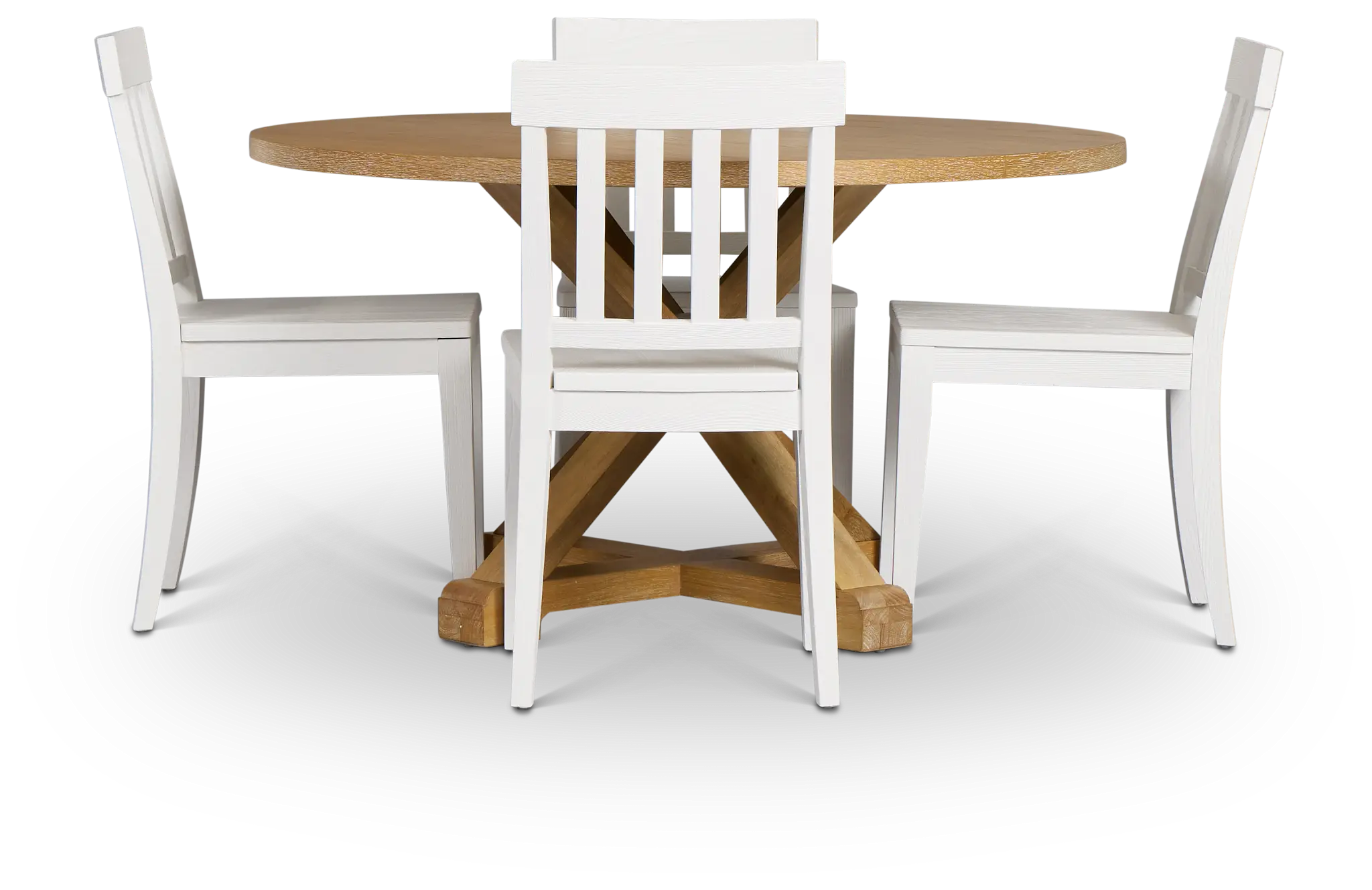 Nantucket Light Tone Round Table & 4 White Wood Chairs Nantucket Light Tone Round Table & 4 White Wood Chairs