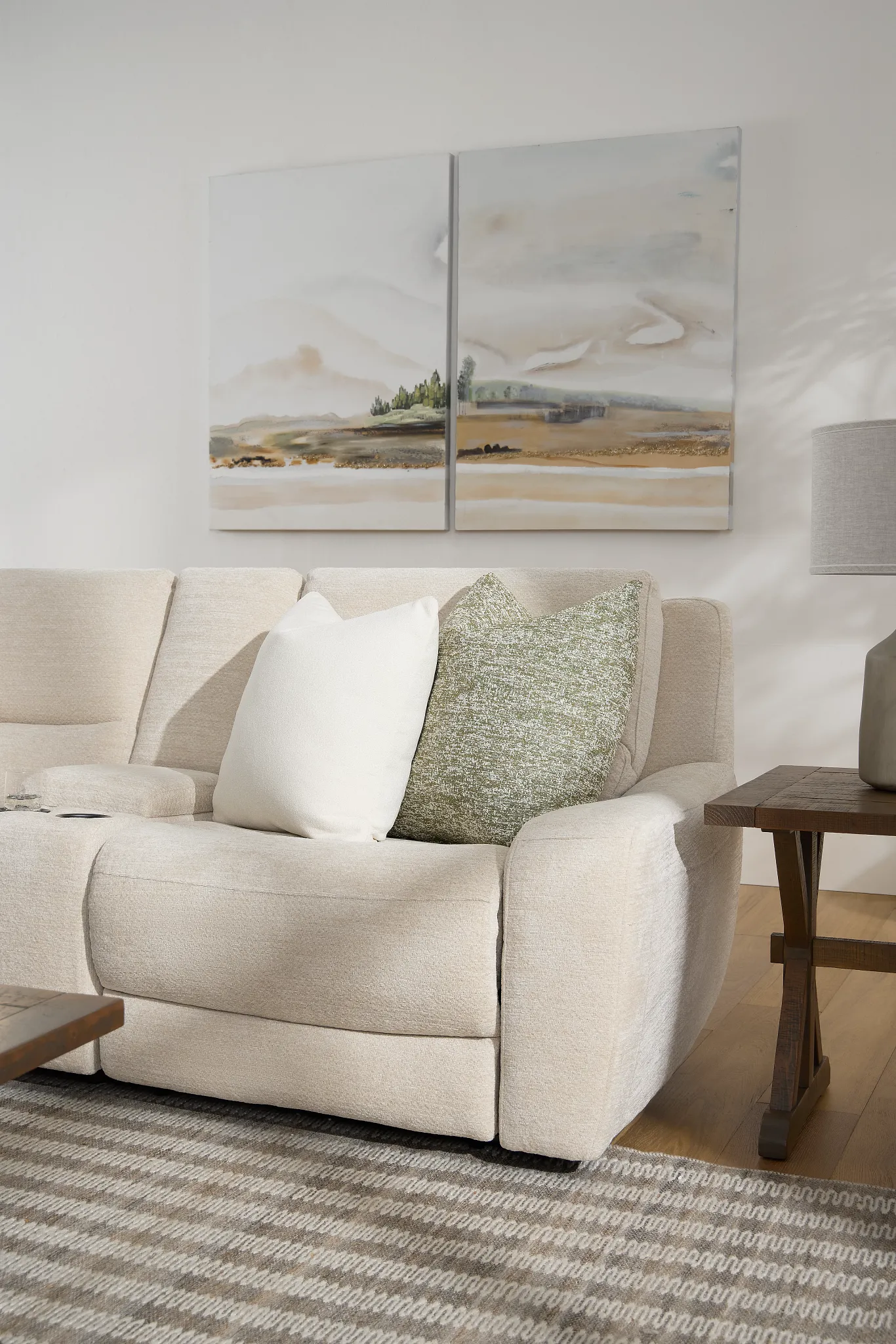 Bennett Light Beige Fabric Medium Dual Power 2-arm Reclining Sectional