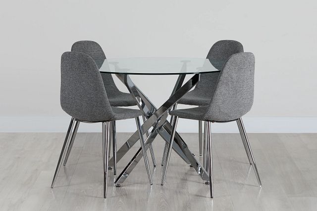 Havana Chrome Dk Gray Round Table & 4 Upholstered Chairs (2)
